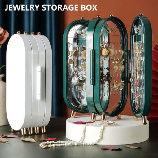 Jewellry Box Organizer With Mirror – Foldable Exquisite Dustproof (random Color)