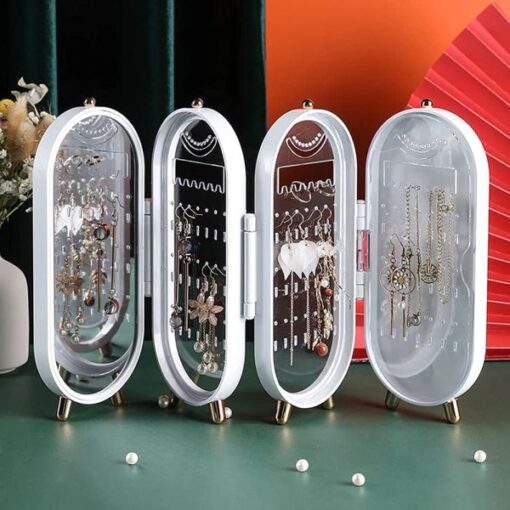 Jewellry Box Organizer With Mirror – Foldable Exquisite Dustproof (random Color) - Image 4