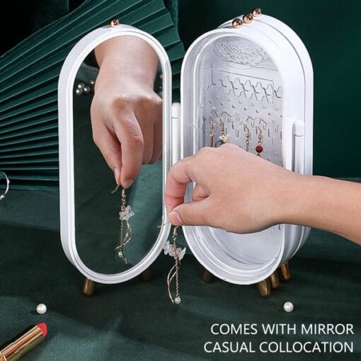 Jewellry Box Organizer With Mirror – Foldable Exquisite Dustproof (random Color) - Image 3