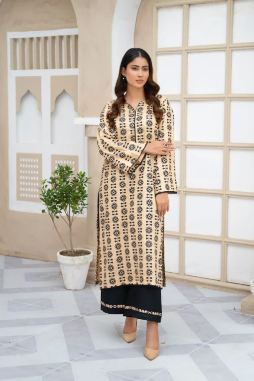 2pcs printed Stitched Suit Stone Winter linen Suit WINTER COLLECTION - Image 2