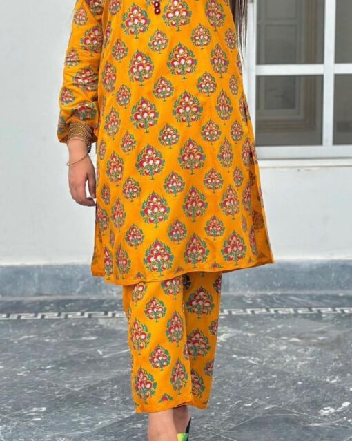 Leaf print 2pc Dress Stuff: Linen  Print for girls - Image 5