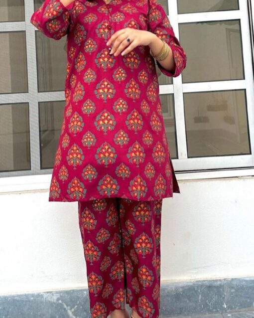 Leaf print 2pc Dress Stuff: Linen  Print for girls - Image 10