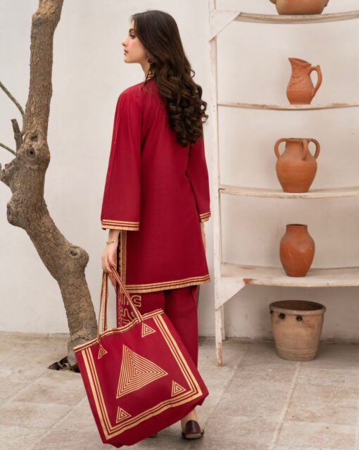 3 Pcs Linen Print Dress & Bag (shirt, trouser and bag) for girls & women - Image 4