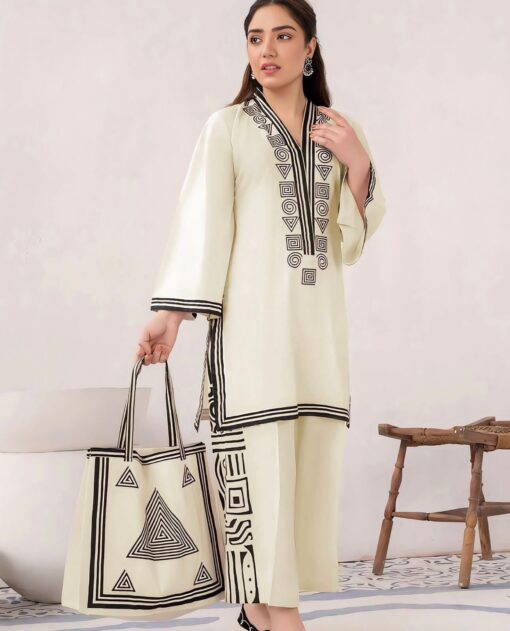 3 Pcs Linen Print Dress & Bag (shirt, trouser and bag) for girls & women - Image 12