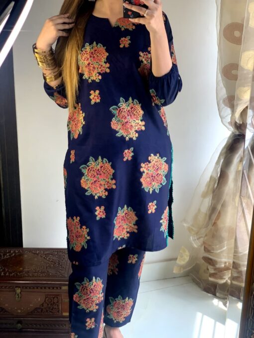New Gulab 2 Pcs Linen Dress | Rose Print shirt and trouser for girls & Women - Image 3