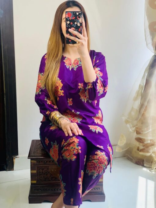 New Gulab 2 Pcs Linen Dress | Rose Print shirt and trouser for girls & Women - Image 6