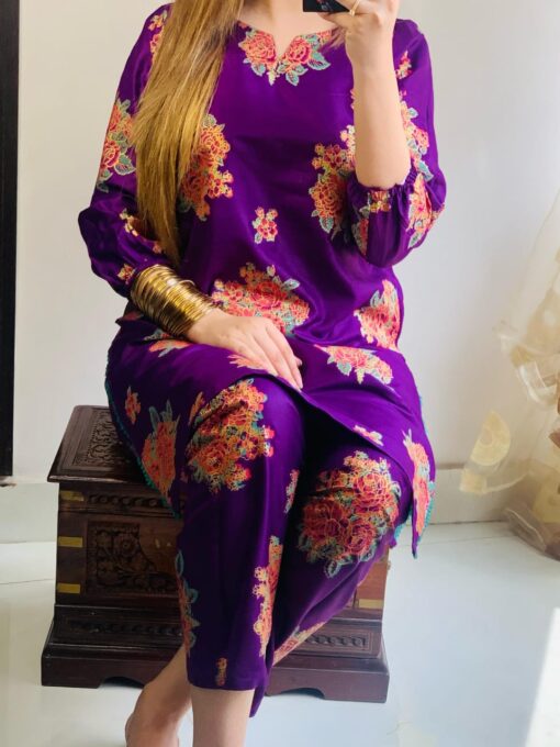 New Gulab 2 Pcs Linen Dress | Rose Print shirt and trouser for girls & Women - Image 9
