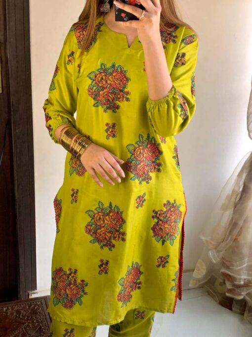 New Gulab 2 Pcs Linen Dress | Rose Print shirt and trouser for girls & Women - Image 8