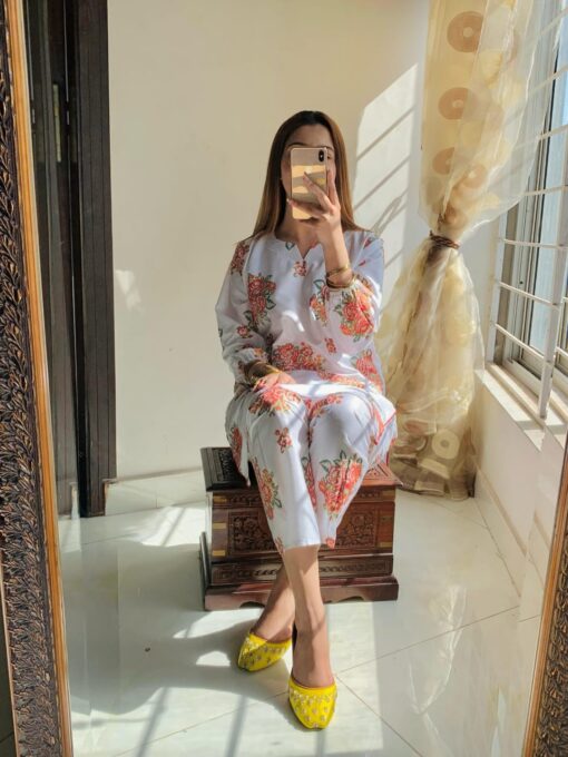 New Gulab 2 Pcs Linen Dress | Rose Print shirt and trouser for girls & Women - Image 16