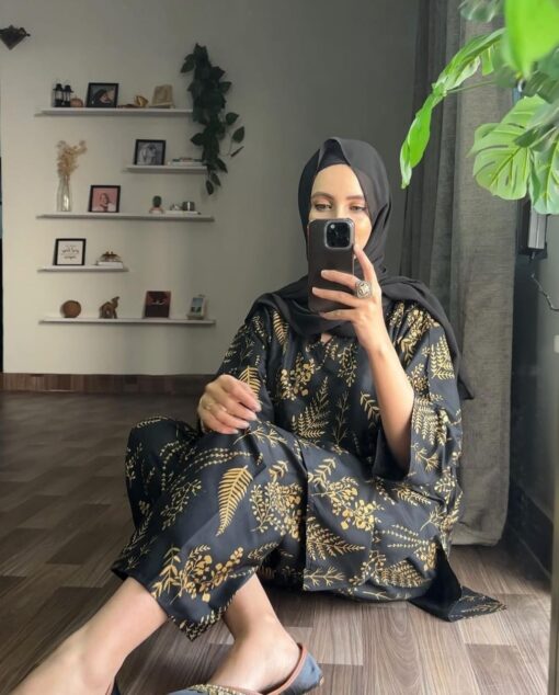 (black) 2 Pcs Women’s Stitched Petal print  Linen  casual wear for Women - Image 5