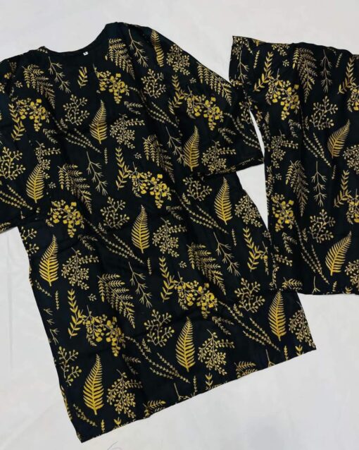 (black) 2 Pcs Women’s Stitched Petal print  Linen  casual wear for Women - Image 2