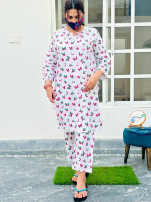 Butterfly print 2pc Linen Dress - Image 11