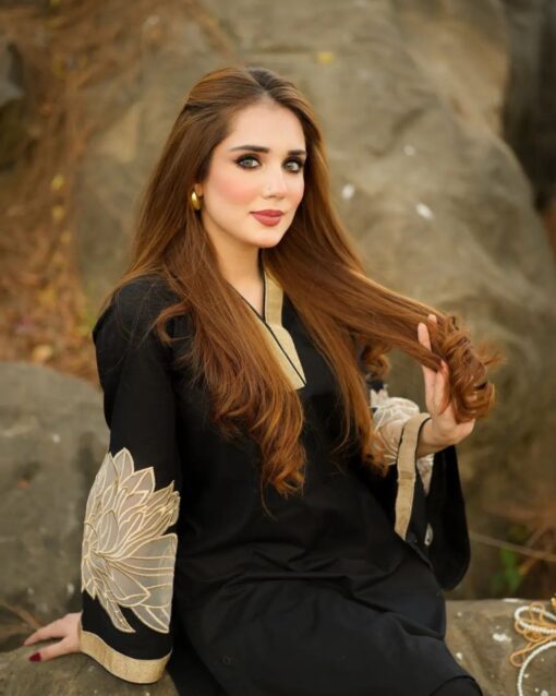 Almond EMB Shirt With Almond EMB Plazo (Black) - Image 2