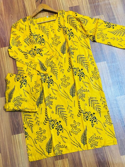 (yellow) 2 Pcs Women’s Stitched Petal print  Linen  casual wear for Women - Image 2