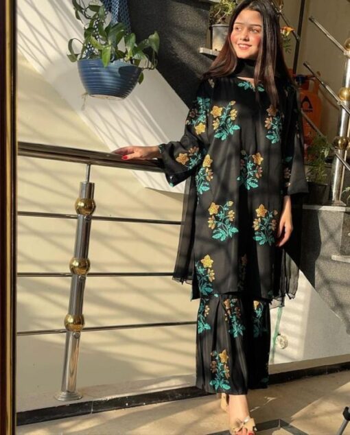 Lilen Block Flower Print 2pc Suit Shararah style - Image 6