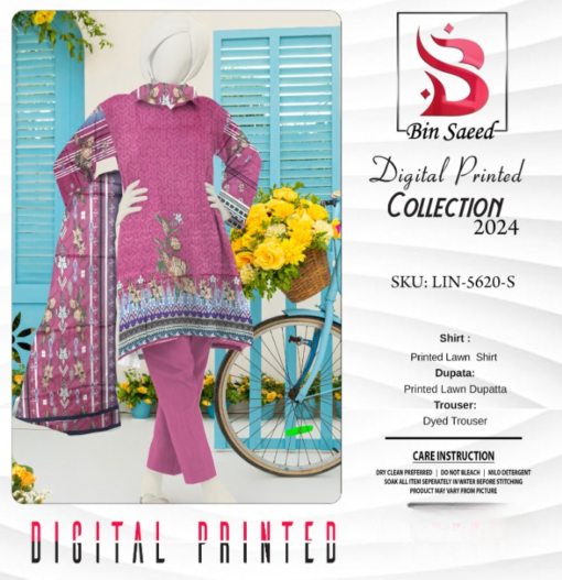 "Bin Saeed  Digital printed collection"  3pcs Lawn | Unstitched Collection Casual Wear