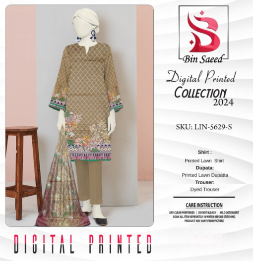 "Bin Saeed  Digital printed collection"  3pcs Lawn | Unstitched Collection Casual Wear