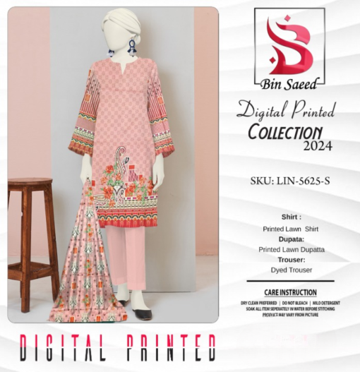 "Bin Saeed  Digital printed collection"  3pcs Lawn | Unstitched Collection Casual Wear