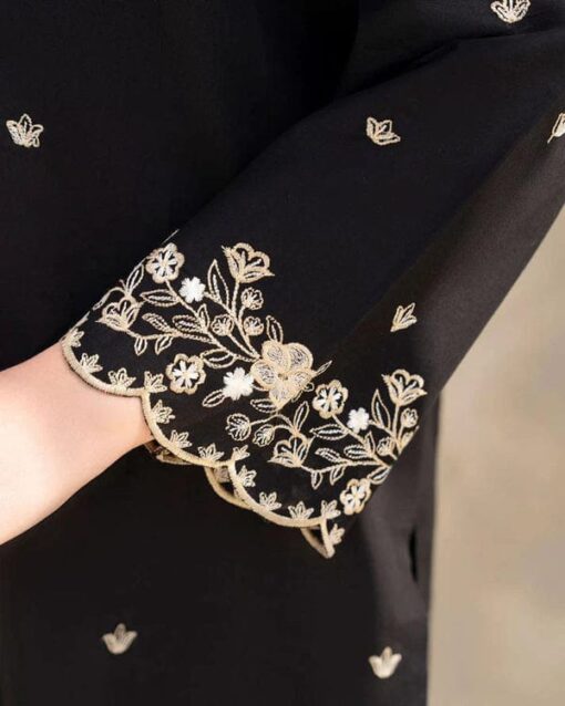 RIWAJ TAN 2PC Stitched SUIT  EMBROIDERED SHIRT Premium Lilen  (Black) - Image 3