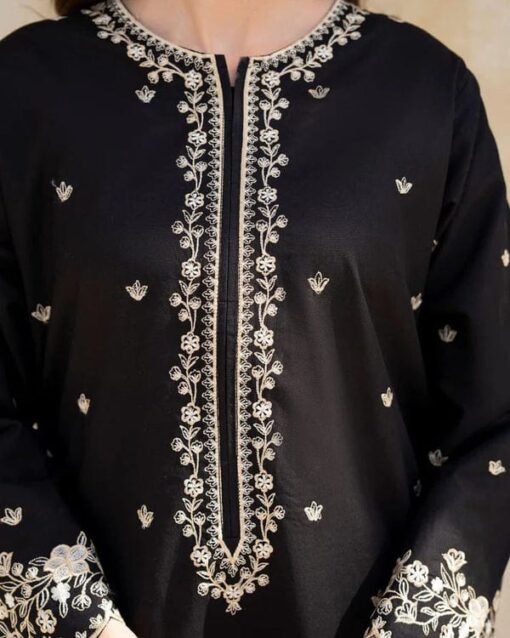 RIWAJ TAN 2PC Stitched SUIT  EMBROIDERED SHIRT Premium Lilen  (Black) - Image 6