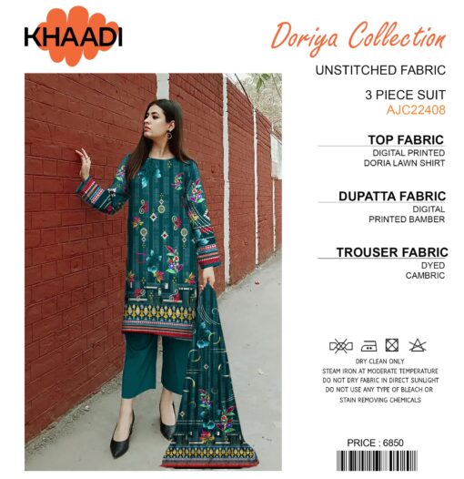 KHAADI DORIYA Collection 3 pcs LAWN  | Unstitched Fabric  Casual Wear