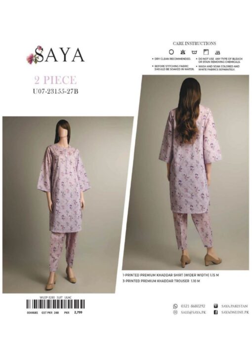 SAYA 2PCS Unstitch khaddar Collection Shirt & Trouser (27B)