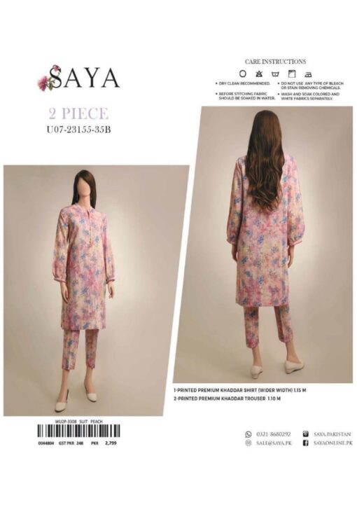 SAYA 2PCS Unstitch khaddar Collection Shirt & Trouser (35B)