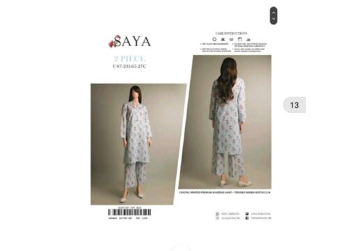 SAYA 2PCS Unstitch khaddar Collection Shirt & Trouser (27C)