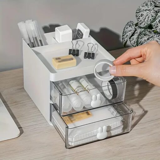 Rabbit handle clear desk organizer- perfect for pen ,makeup and jewellery etc - Image 3