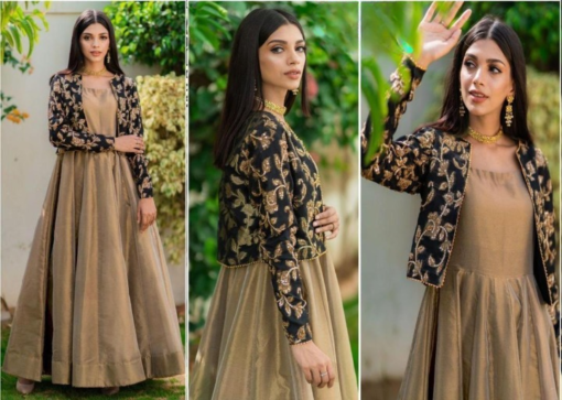 2 Pc Embroidered Round Neck Silk Maxi & Jacket - Image 7