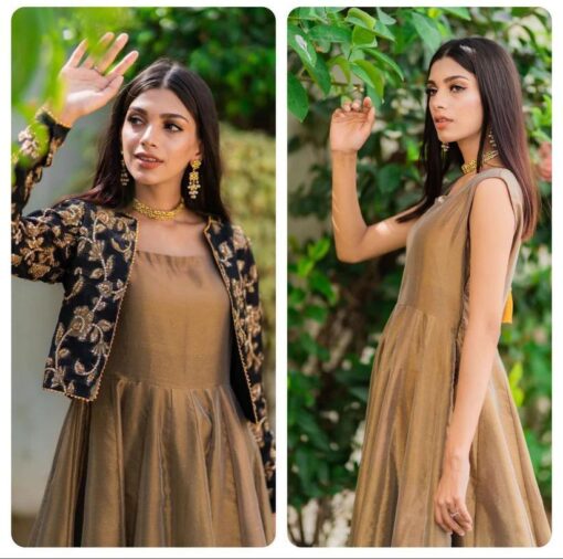 2 Pc Embroidered Round Neck Silk Maxi & Jacket - Image 2