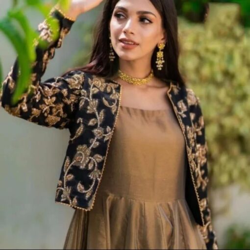 2 Pc Embroidered Round Neck Silk Maxi & Jacket - Image 4
