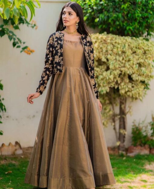 2 Pc Embroidered Round Neck Silk Maxi & Jacket - Image 5