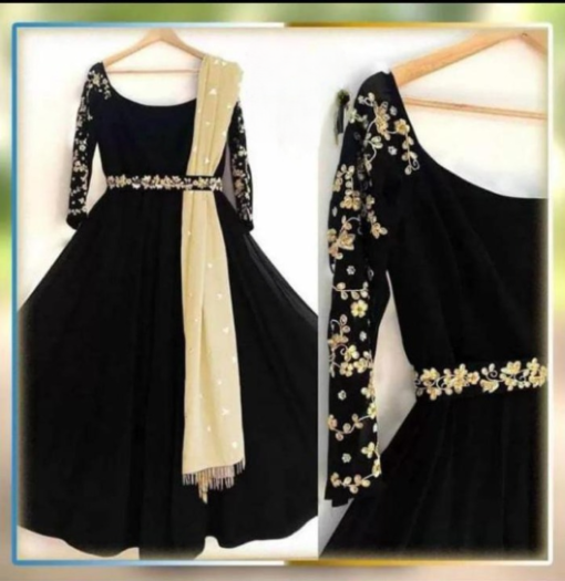 3 Pc Embroidered Silk Maxi, Trouser & Dupatta - Image 6