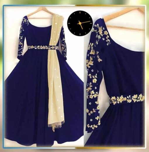 3 Pc Embroidered Silk Maxi, Trouser & Dupatta - Image 2