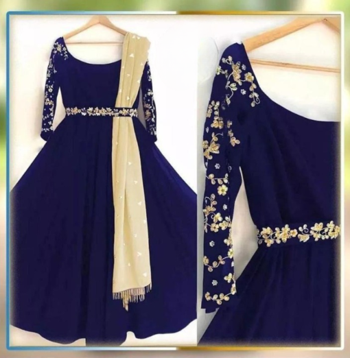 3 Pc Embroidered Silk Maxi, Trouser & Dupatta - Image 8