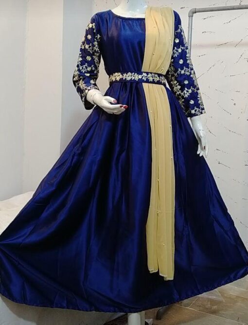 3 Pc Embroidered Silk Maxi, Trouser & Dupatta - Image 3