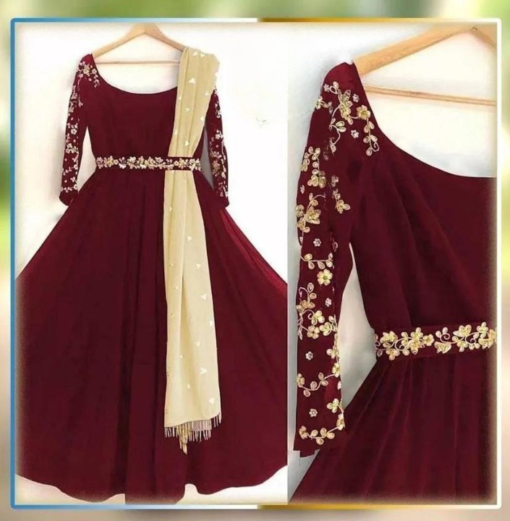 3 Pc Embroidered Silk Maxi, Trouser & Dupatta - Image 7