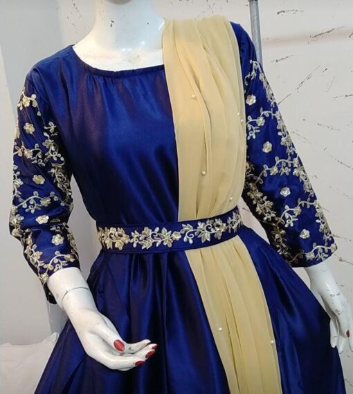 3 Pc Embroidered Silk Maxi, Trouser & Dupatta - Image 4
