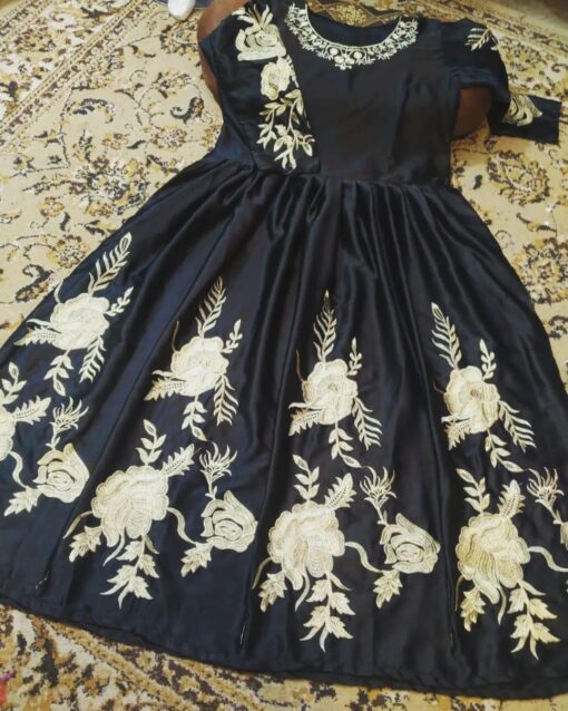 1 Pc Embroidered Round Neck Silk Maxi - Image 4