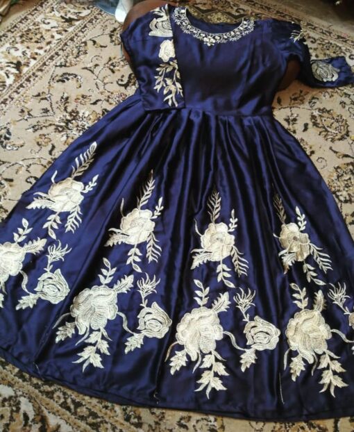 1 Pc Embroidered Round Neck Silk Maxi - Image 5