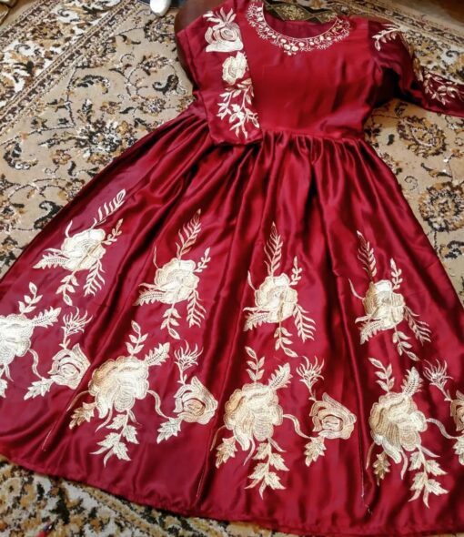 1 Pc Embroidered Round Neck Silk Maxi - Image 6