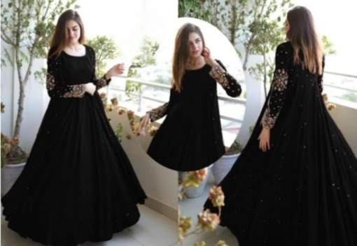 3 Piece Heavy Embroidered With Front And Back Pearls Attached Gown With Maxi Trouser - Image 5