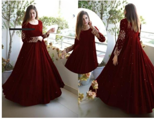 3 Piece Heavy Embroidered With Front And Back Pearls Attached Gown With Maxi Trouser - Image 6