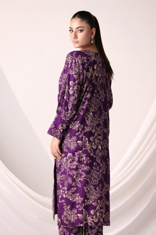 flower printed suit pcs Stitched Suit Stone Winter linen Suit WINTER COLLECTION (purple) - Image 3