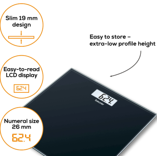GS10 Beurer Digital Weight Scale With LCD Display Kg/Pound Adjustable (Black) - Image 6