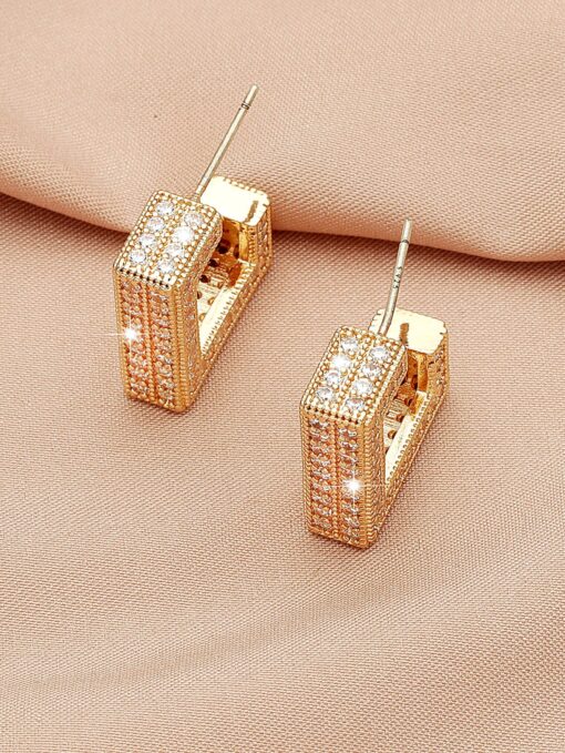 Imported Radiant Square Luxe Earrings – Crystal Perfection in Gold Square Luxe Earrings - Image 6