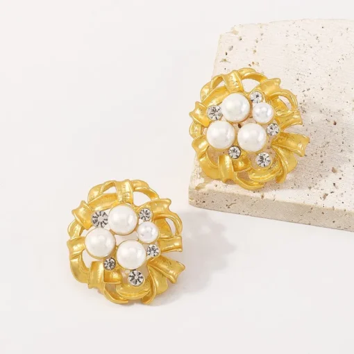 Imported Golden Elegance Pearl Cluster Earrings - Luxurious Statement Jewelry | Modern Earring For Girls & Women - Image 5