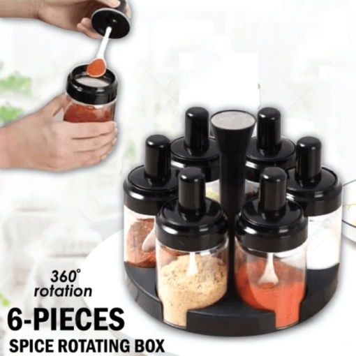 6 in 1 spice condiments bottles & Spoons container with rotating rack kitchen organization with set of 6