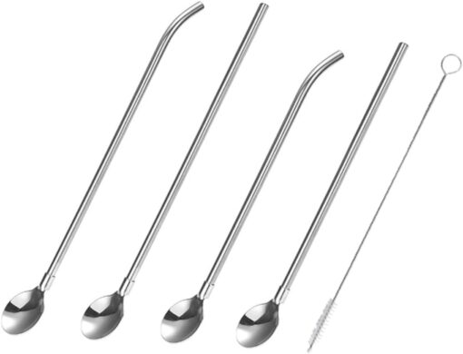4 PCS SET Stainless Steel Spoon with Straw Reusable Spoon Cocktail Stirrers for Drinks Drinking Straw - Image 9